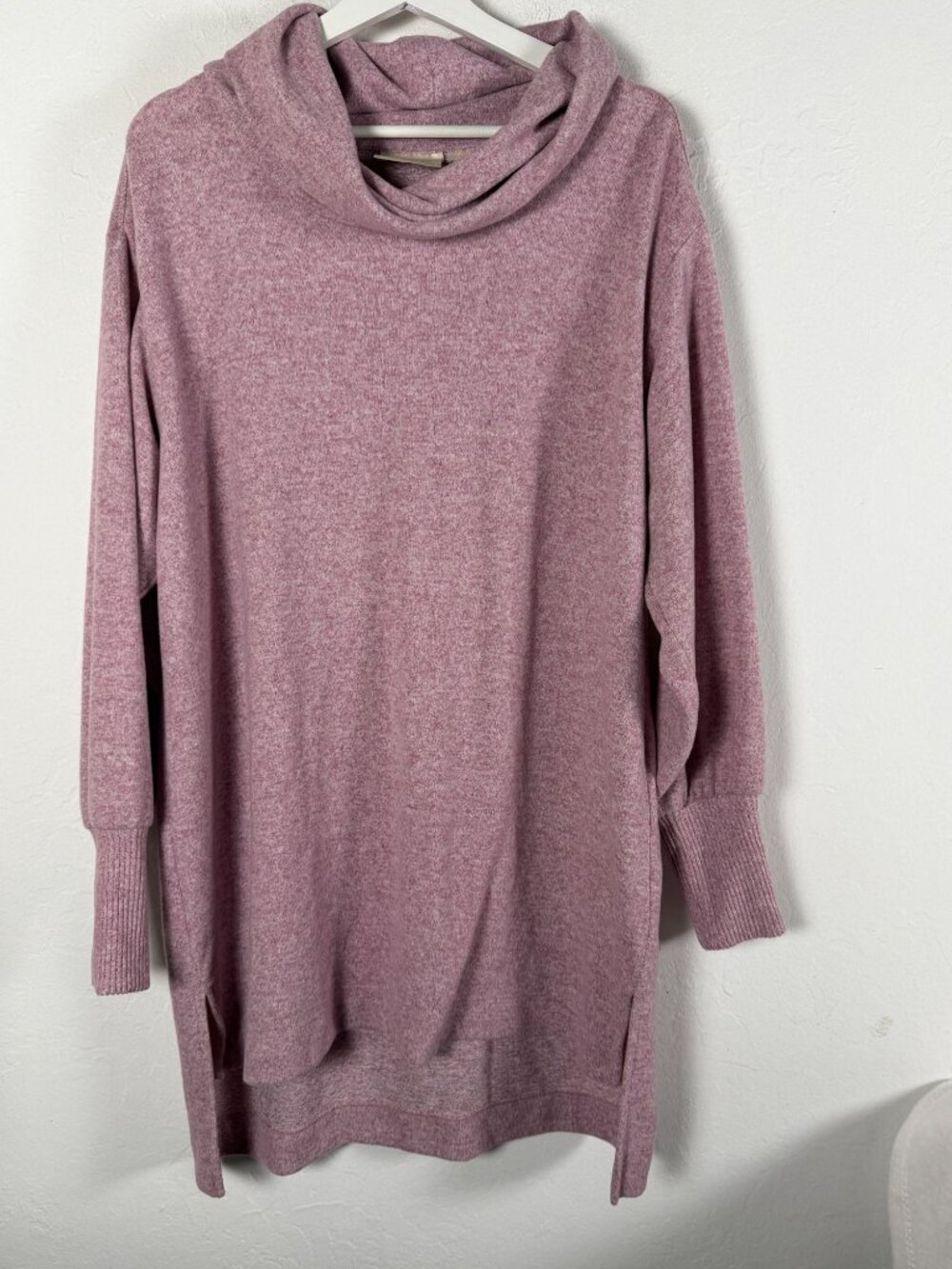 Maeve Anthropologie Cowl Neck Sweater Tunic Pullover Large Mauve Pink Ribbed